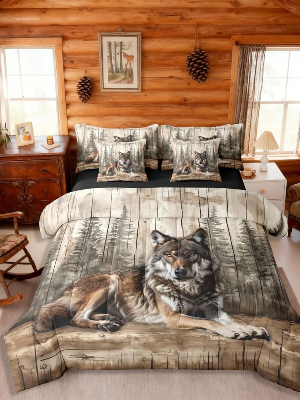 Hunt Wolf Bedding Set Full Hunting Animal Comforter Set 7 Piece Country Jungle P